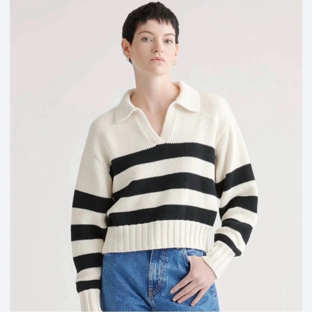 Quince Organic Cotton Cropped Polo Sweater, XS